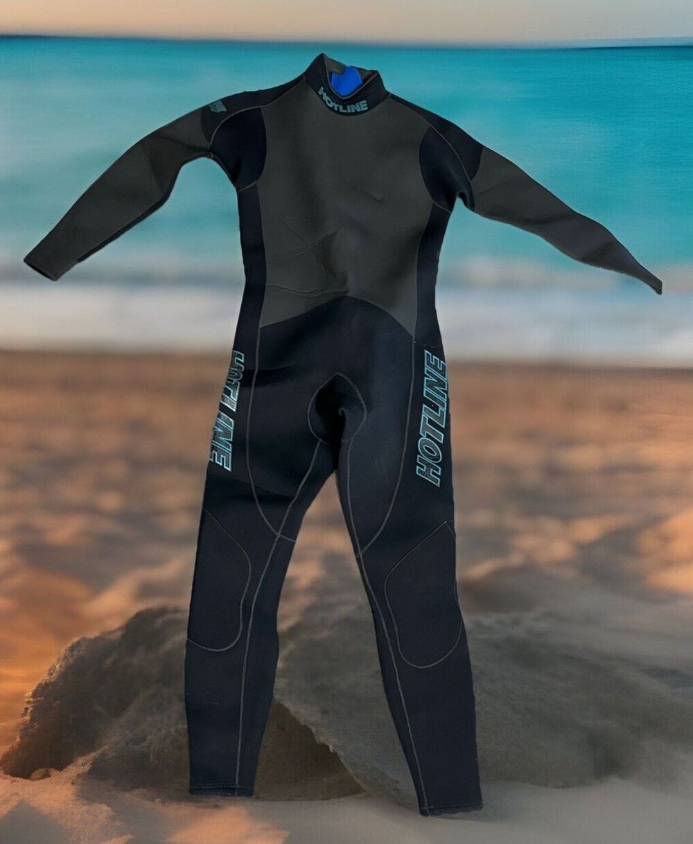 Vintage 90s Hotline Wetsuit Medium Stocky 3mm Full Suit Spell Out USA Made Surf
